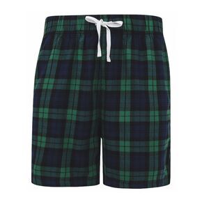 Skinni Fit Mens Tartan Lounge Shorts / Navy/Green Check